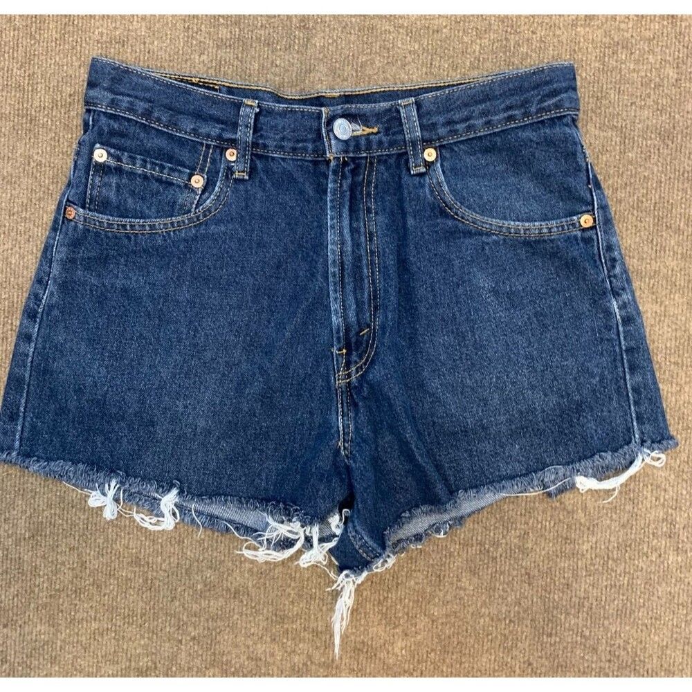 Levis 569 Shorts Womens 18 High Rise Relaxed Cut-Off Beach Pool Y2K Dark Denim